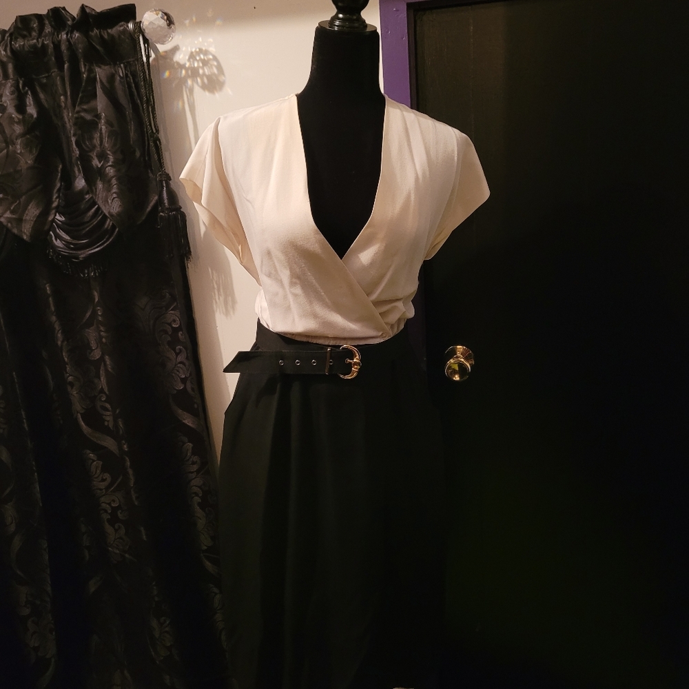1980's power dress asymmetrical pattern with belt. Retro vintage - Picture 5 of 7